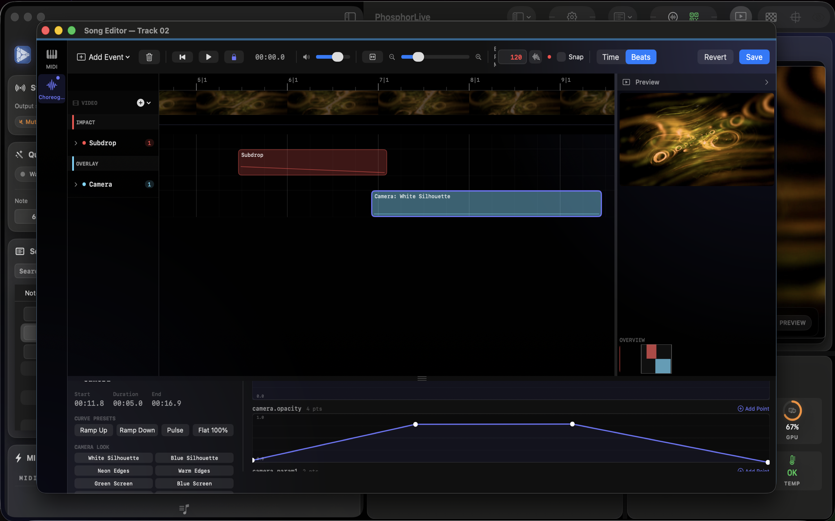 PhosphorLive choreography timeline editor